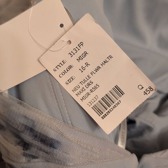 NWT Dessy Collection Tulle Floral Print Gown Maxi Dress Blue Mist Garden 16 - Picture 4 of 12